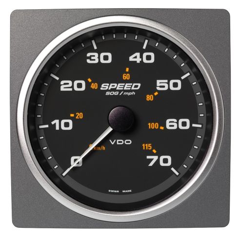 Indicador de Velocidad Sobre el Suelo 70 MPH/115 KMH de 4-3/8" (110 mm) - 12/24 V - Esfera y Bisel Negros