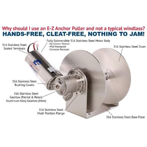 Rebel EZ-6 - Stainless Steel Free Fall Drum Anchor Winch For Boats To 55'