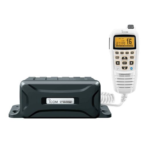 Radio Icom VHF Marine Caja Negra con Micrófono de Comando Blanco