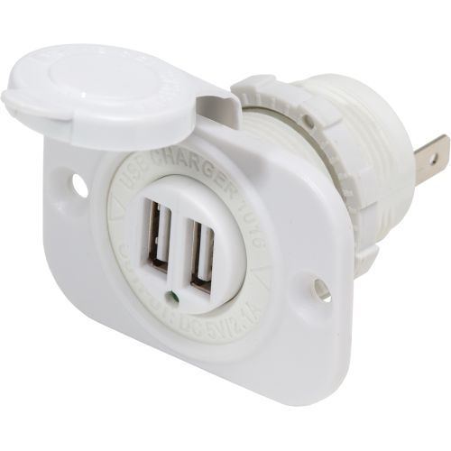 Blue Sea Dual USB 2.1A Charger Port 12/24vDC Socket Mount, White