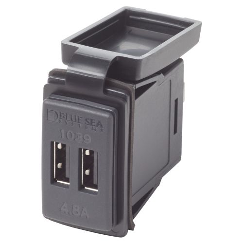 Blue Sea Dual USB 4.8A Charger Port 12/24vDC Switch Mount | 1039-BSS