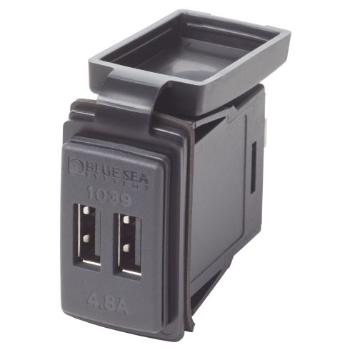 Blue Sea Dual USB 4.8A Charger Port 12/24vDC Switch Mount | 1039-BSS