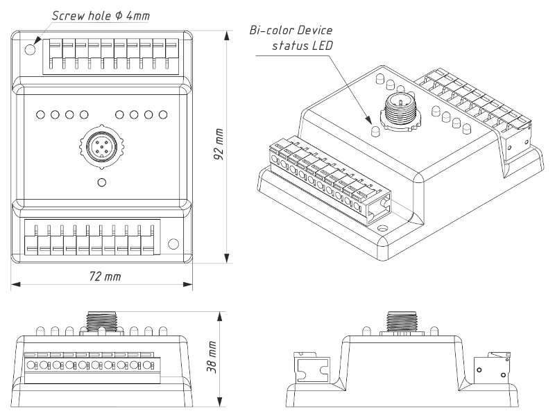 Yacht Devices YDCC-04 Dimensions