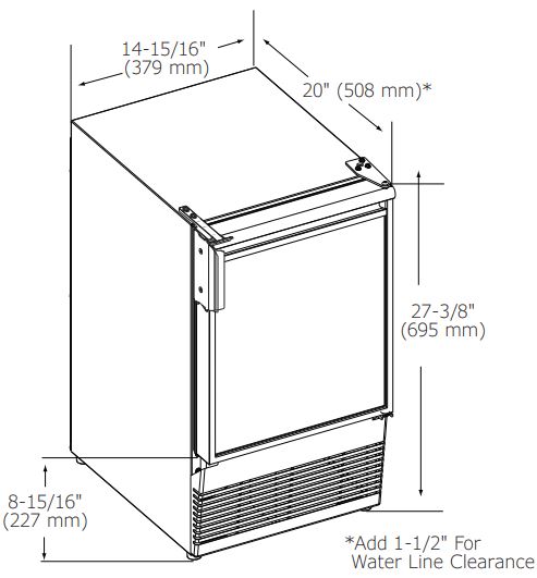 U-Line 14" Crescent Ice Maker Dimensions