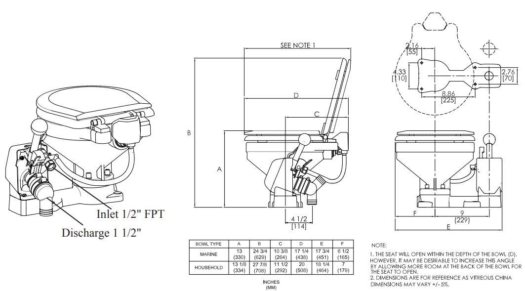 Raritan Fresh Head Dimensions