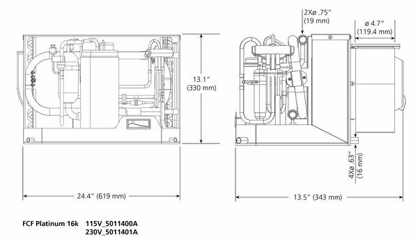 Webasto FCFP Platinum Series Air Conditioning Dimensions