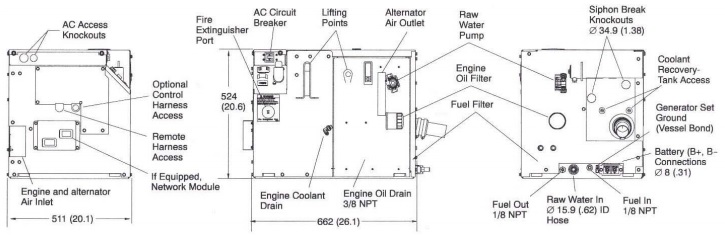 MDKBH 5 kW Marine Generator Dimensions