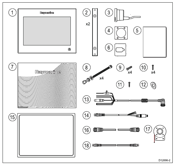 Raymarine gS Series Typical box contents