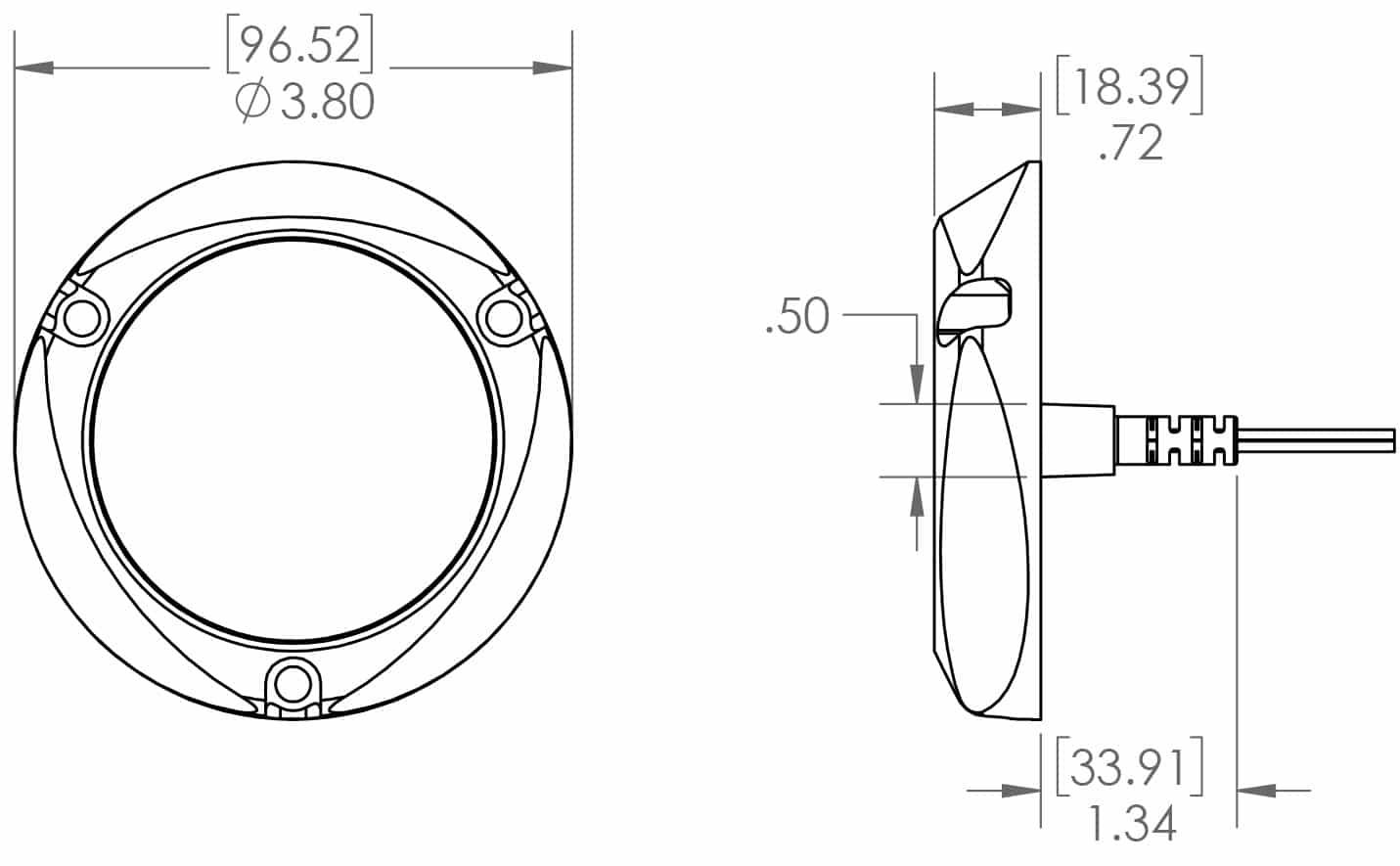 LUMITEC Zambezi Quattro Surface Mount Underwater Light Dimensions