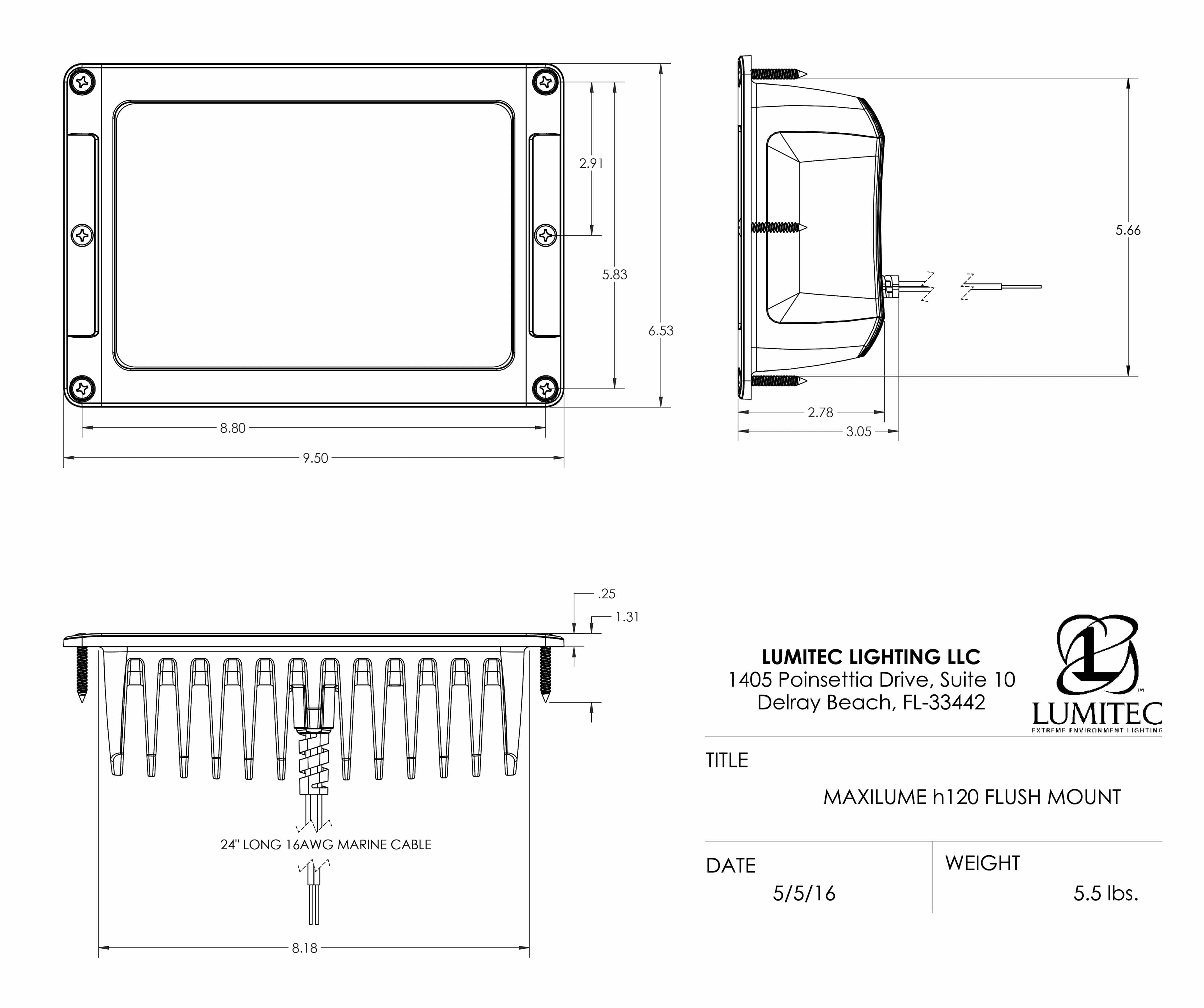 LUMITEC Maxillum h120 - Flush Mount LED Flood Light drawing