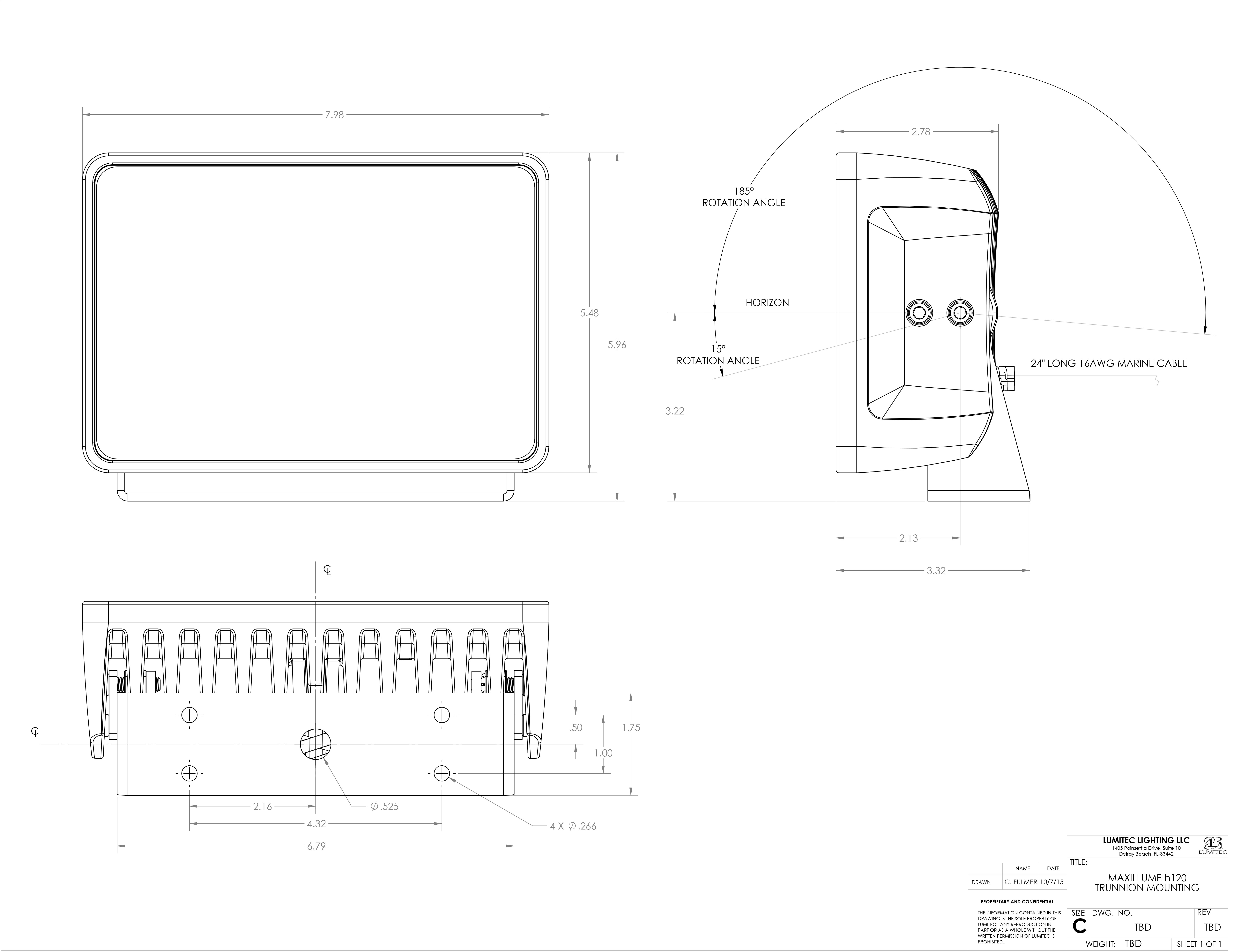 LUMITEC Maxillume h120 - trunnion mount drawing