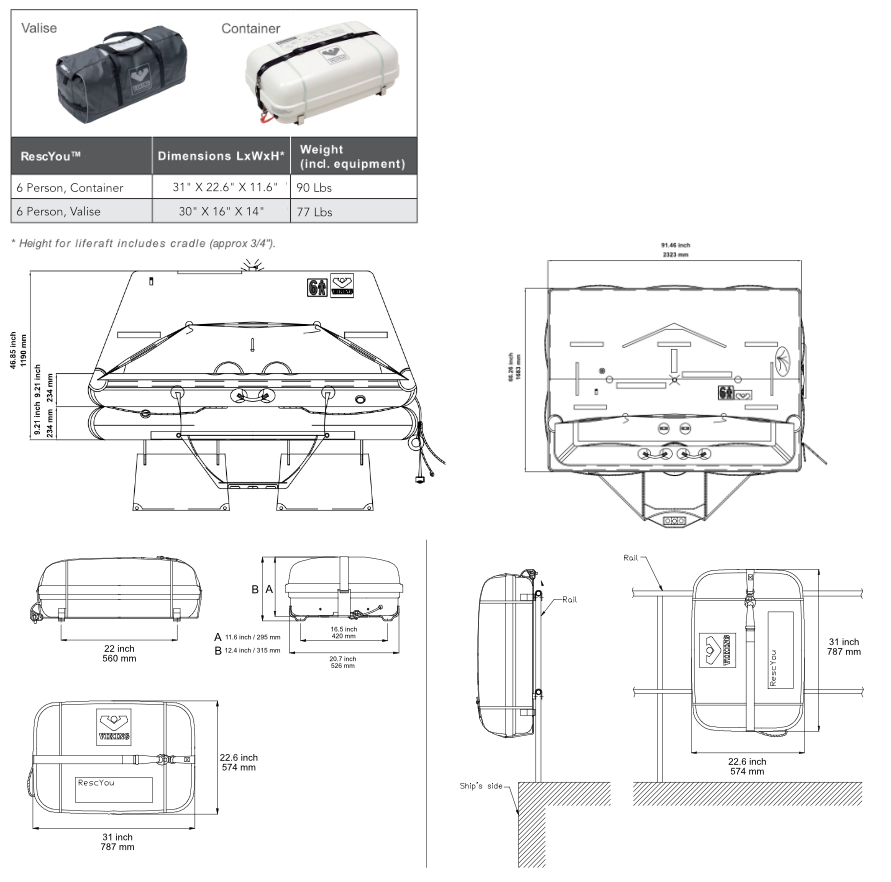 VIKING Rescyou 6 Person Liferaft Dimensions