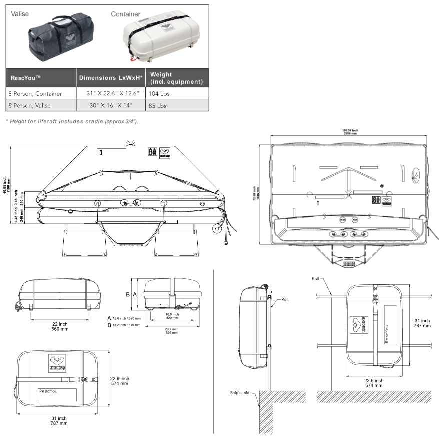 VIKING Rescyou 8 Person Liferaft Dimensions