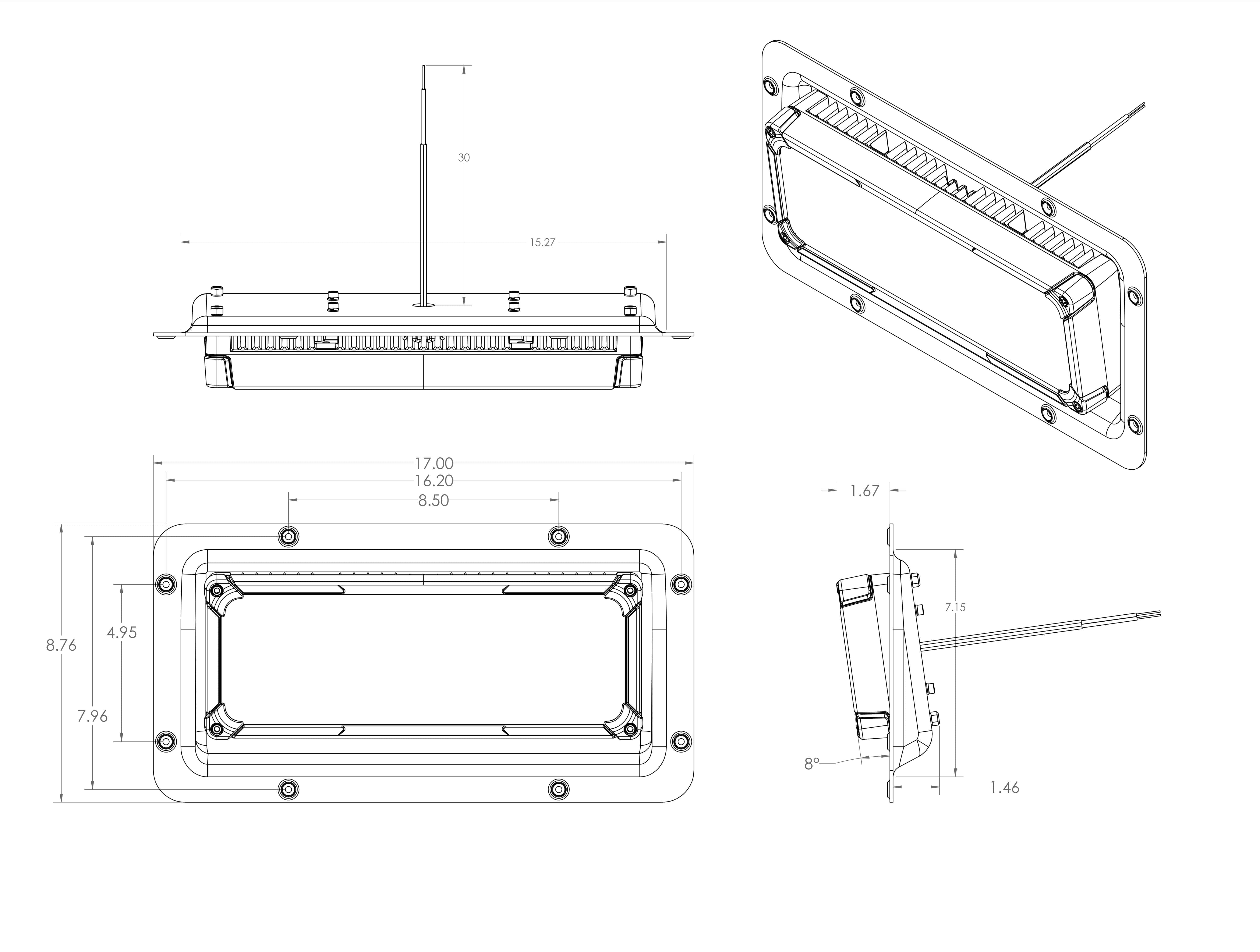 LUMITEC Maxillume tr150 LED Flood Light - Semi Recess Mount drawing